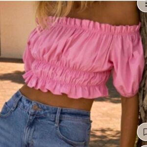 NWOT ZARA PINK POPLIN CROP TOP